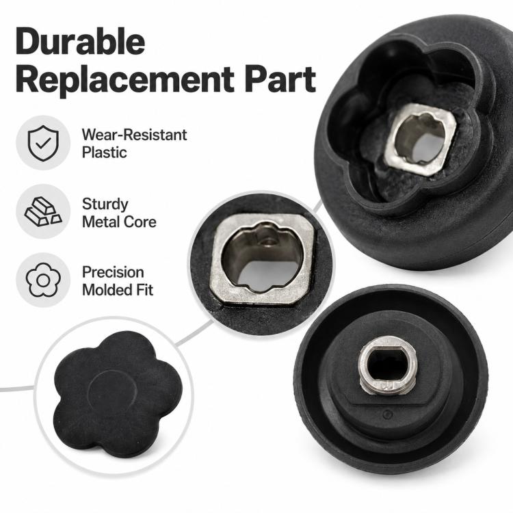 Durable replacement blade coupling, black wear-resistant plastic with metal core insert