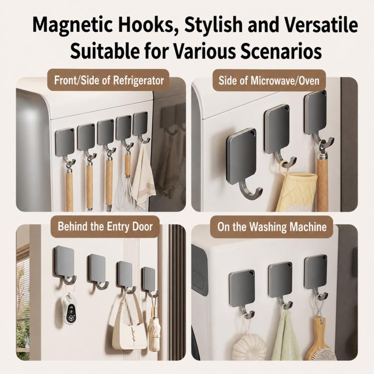 Wall Mounted No Drilling Magnetic Square Metal Hook, Single Pack, 5pcs Pack, 10pcs Pack