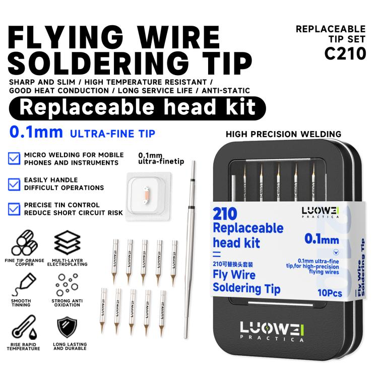 10pc replaceable flying wire soldering tip kit box, 0.1mm precision tips