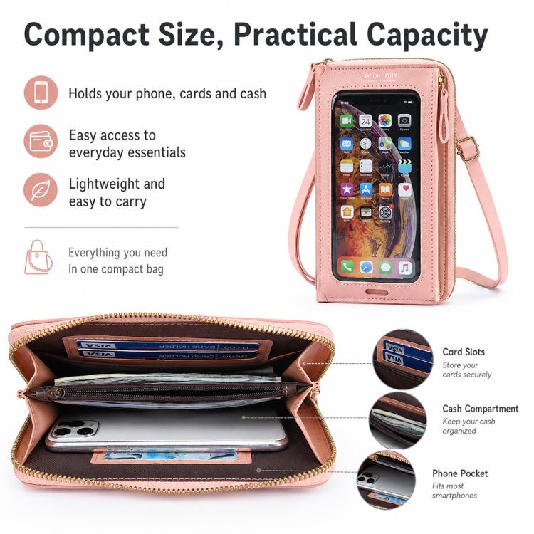 Female Touch Screen Phone Bag Multifunctional Crossbody Zipper Pouch