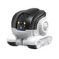 White and dark gray dual-lens pet monitoring robot camera with side sensor and wheels