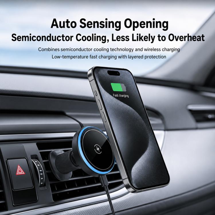 Car magnetic wireless charging holder with vent clip and cooling-style charging pad