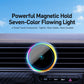 Car air vent wireless charger mount with glowing RGB ring and charging icon