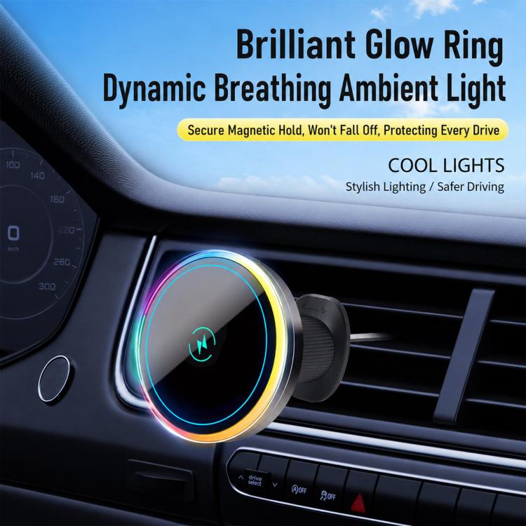 Car air vent magnetic charging holder with dynamic rainbow glow ring