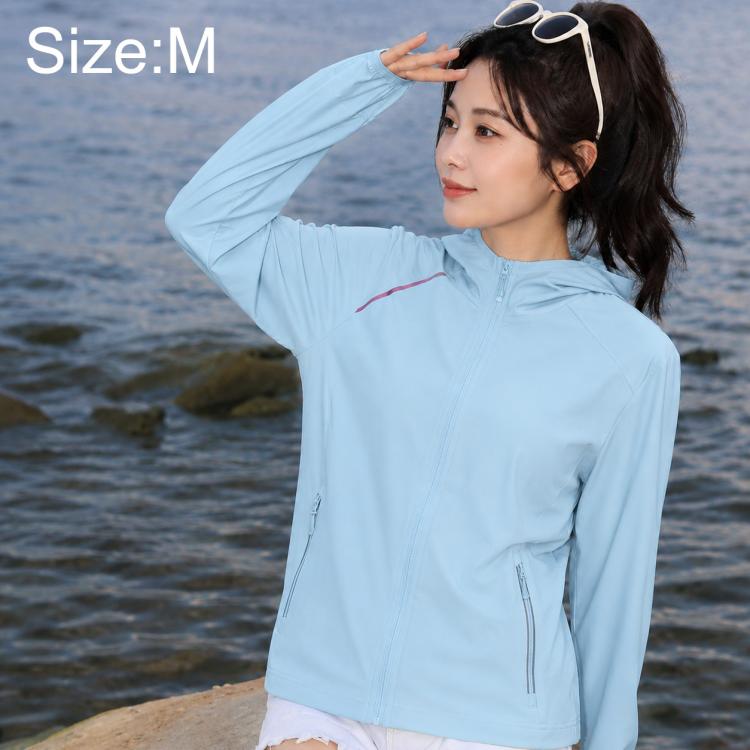 Lightweight breathable sun protection women’s jacket, sky blue, front zipper and long sleeves