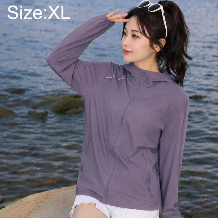 Women's lightweight sun protection jacket, purple, full-zip front and stand collar