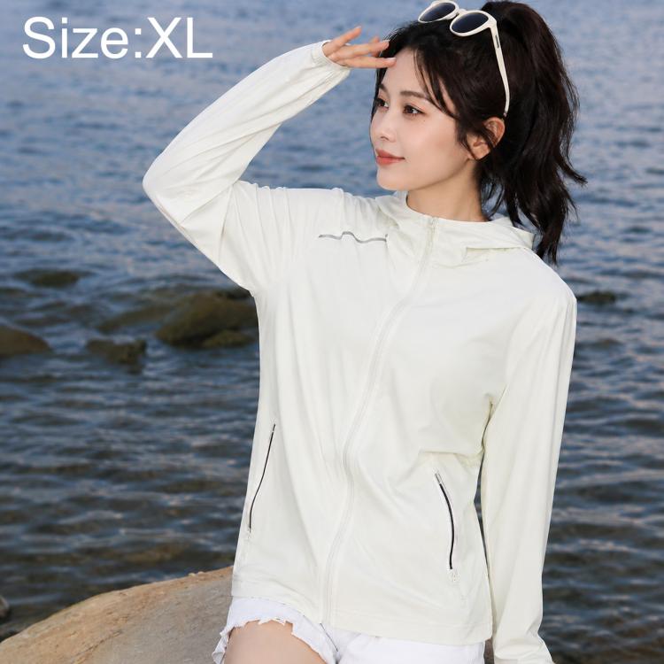 Women's lightweight sun protection jacket, off-white, full-zip front and stand collar
