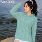 Teal green women's zip-front sun protection jacket with long sleeves and front pockets