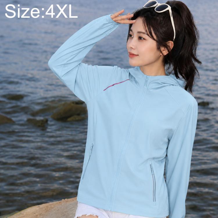 Light blue lightweight zip-up sun protection jacket with long sleeves and side zippers
