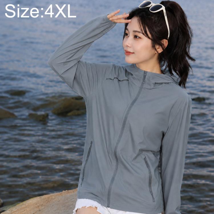 Gray lightweight zip-up sun protection jacket with long sleeves and side zippers