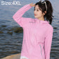 Pink lightweight zip-up sun protection jacket with long sleeves and side zippers