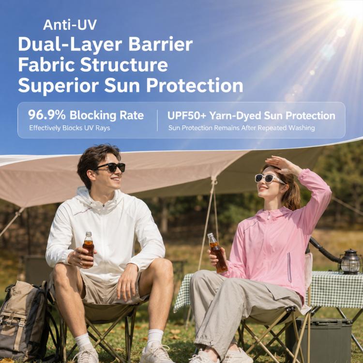 Pink zip-up sun protection jacket with long sleeves and side zip pockets