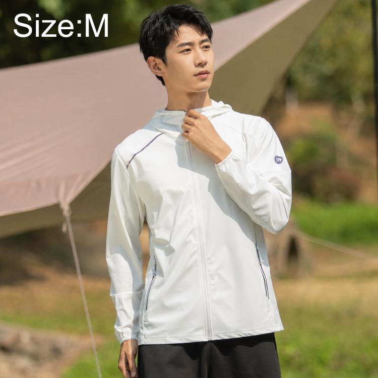 Men's lightweight sun protection coat, white, hooded full-zip, long sleeves (M)