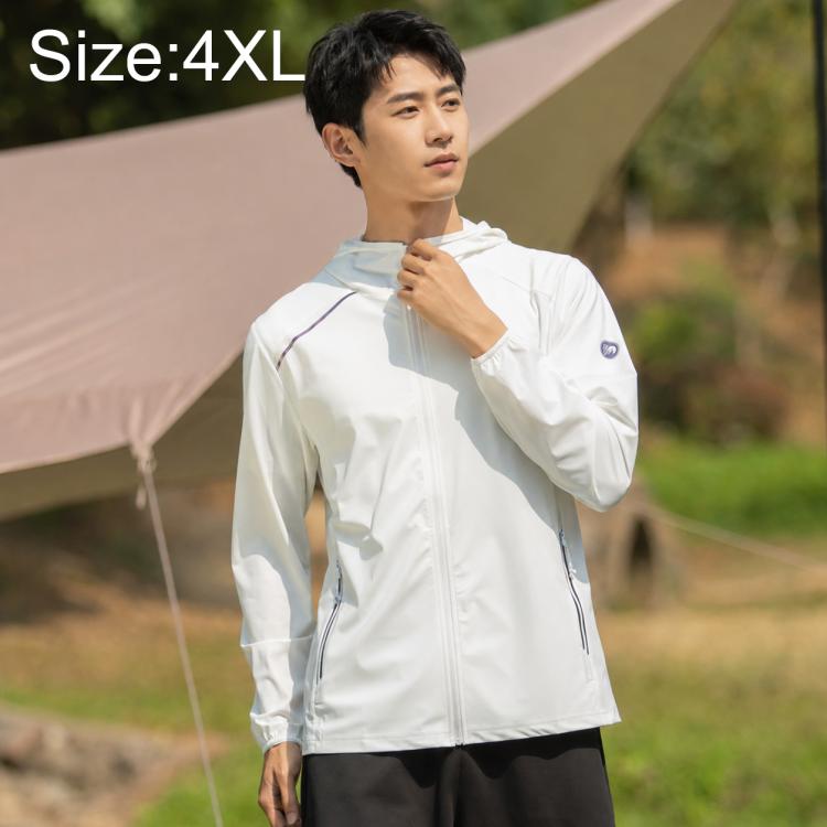 Men's lightweight sun protection coat, white, hooded full-zip, long sleeves (4XL)