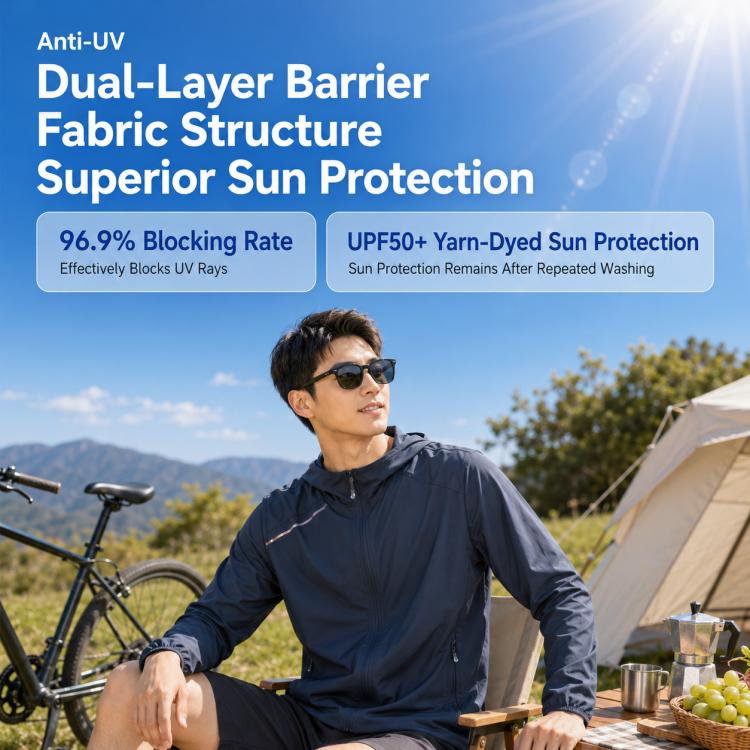 Men's sun-protection coat, navy, full-zip hooded jacket