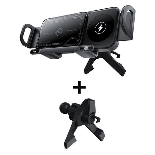 X01 2 In 1 Car Dual Coil 15W Wireless Charger Rotating Navigation Bracket, Bracket + Air Vent Base, Bracket + Dashboard Base, Bracket + Air Vent Base + Dashboard Base