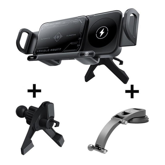 X01 2 In 1 Car Dual Coil 15W Wireless Charger Rotating Navigation Bracket, Bracket + Air Vent Base, Bracket + Dashboard Base, Bracket + Air Vent Base + Dashboard Base