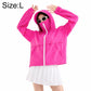 Bright pink hooded zip-front sun protection coat with long sleeves and side pockets