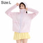 Light pink hooded sun protection coat with zip front, long sleeves, and side pockets