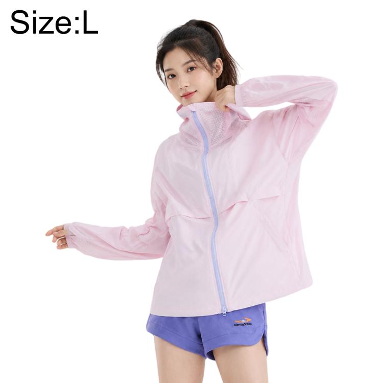 Lightweight hooded sun protection coat, pale pink, full-zip front and elastic cuffs