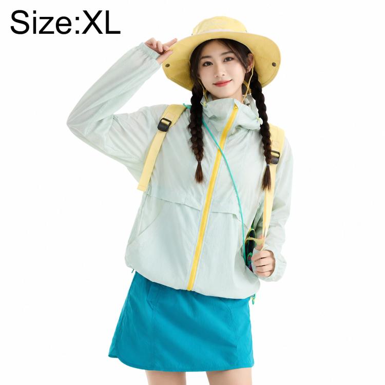 Lightweight hooded sun protection coat, mint green, full-zip front and flap pockets