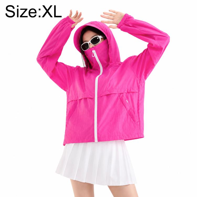 Lightweight hooded sun protection coat, bright pink, full-zip front with covered hood