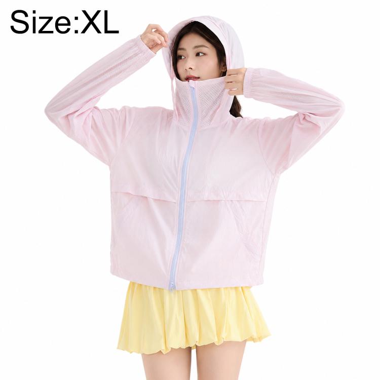 Lightweight hooded sun protection coat, light pink, full-zip front and roomy hood