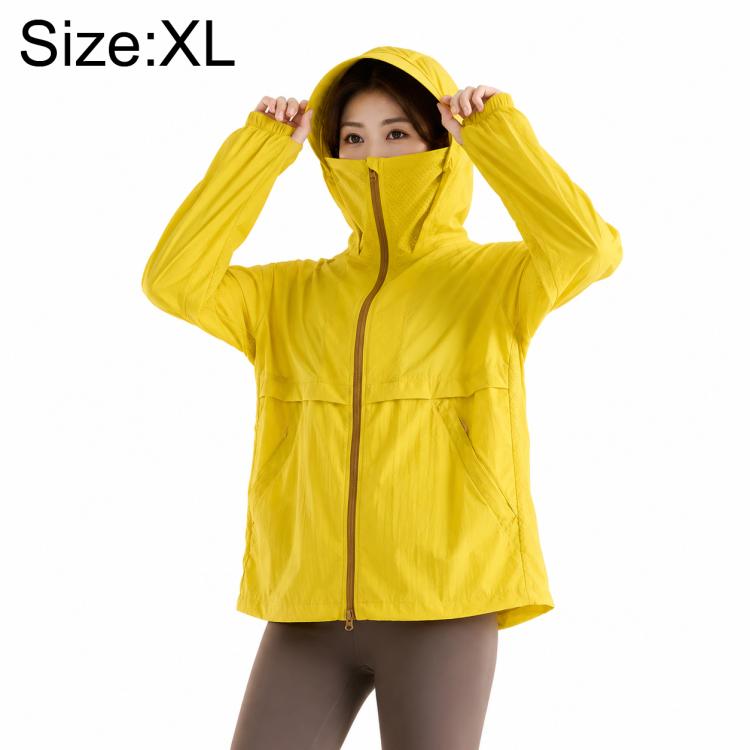 Lightweight sun protection coat with hood and full zipper, yellow