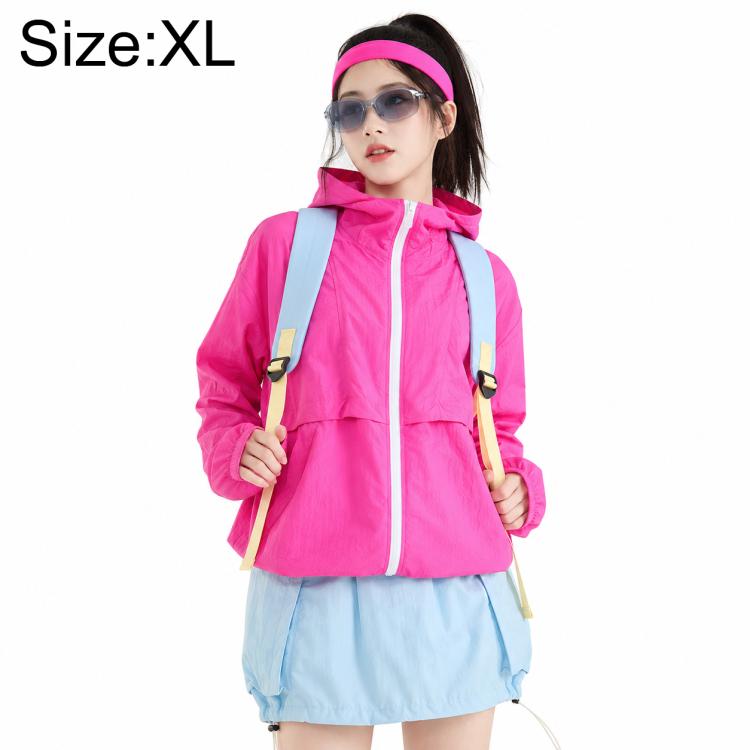 Lightweight sun protection coat with hood and full zipper, hot pink