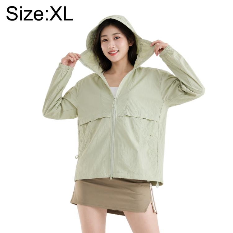 Lightweight sun protection coat with hood and full zipper, sage green