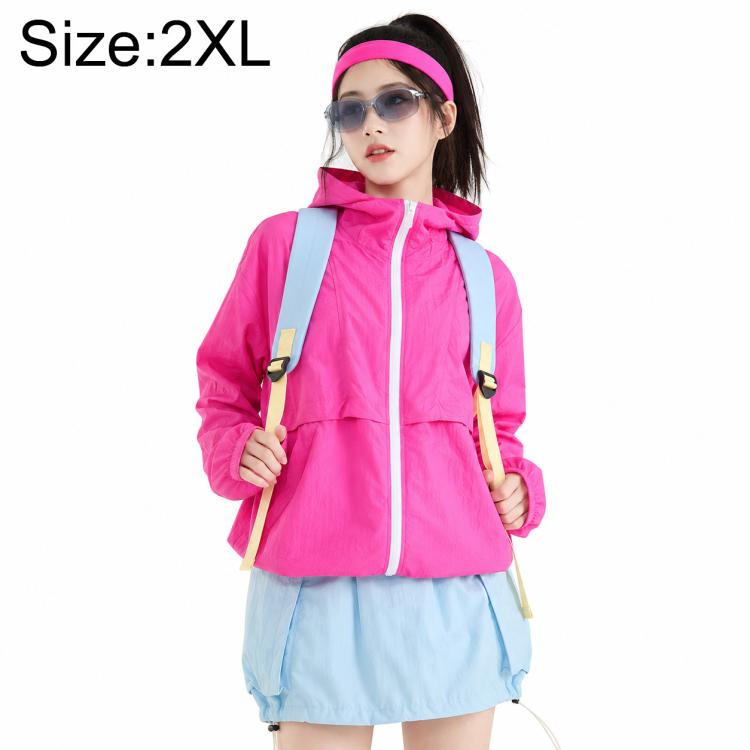 Hot pink hooded sun protection coat with full-zip and light straps