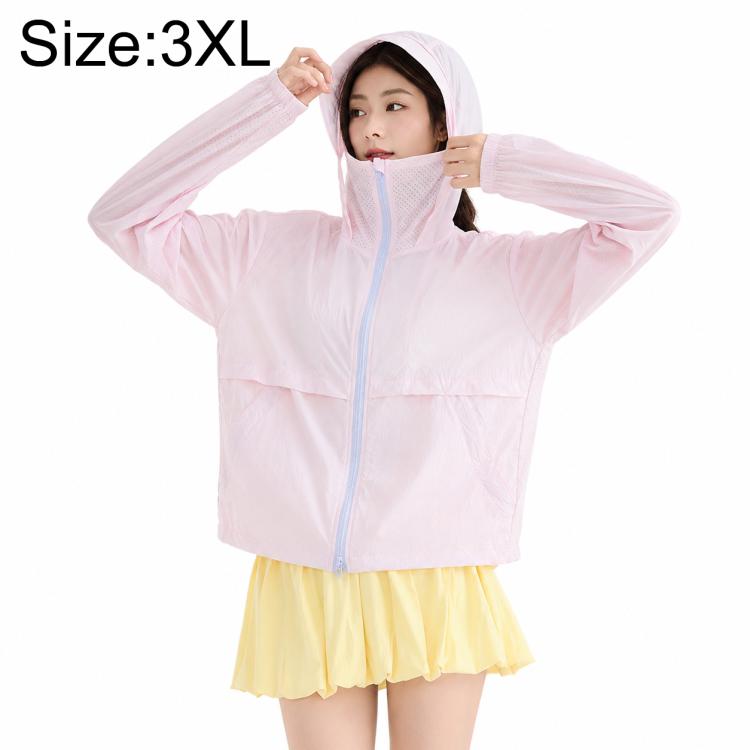 UPF50+ cooling sun protection coat, pale pink, zip-front hooded jacket with pockets