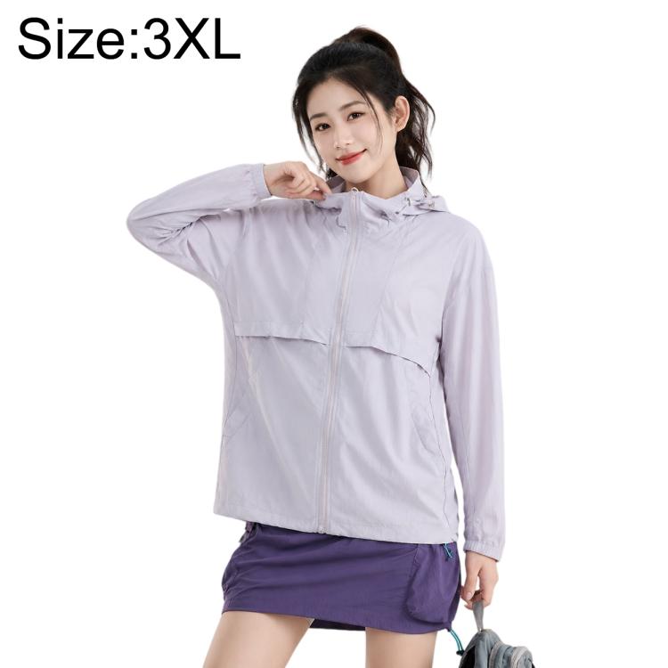 Lightweight hooded sun protection coat, light lavender, full-zip front with pockets