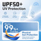 UPF50+ sun protection coat graphic showing 99%+ UV ray blocking
