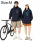 Sun protection coat in dark blue with hood, front zipper, and adjustable drawstrings.