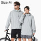 Sun protection coat in light gray with hood, front zipper, and drawstring cuffs.