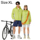 Light green hooded sun protection coat with front zipper and drawstring hem