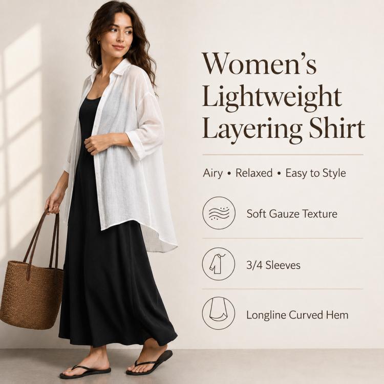 Lightweight Breathable Mid-Length Sun Protection Women Blouse, L, XL
