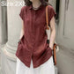 Women’s short-sleeve button-up shirt, maroon, size 2XL