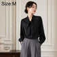Women's blouse, black, bow tie neck, long sleeves, size M