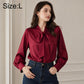 Women's bow tie neck blouse, long-sleeve, size L, wine red