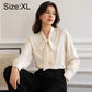 Women's bow tie neck blouse, long-sleeve, size XL, light cream
