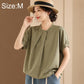 Olive green women’s short-sleeve blouse with stand collar and button front