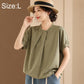 Olive green women’s short-sleeve blouse with stand collar and gathered yoke
