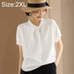 Women’s overlap collar short-sleeve shirt, white, buttoned overlap collar placket