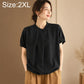 Women’s overlap collar short-sleeve shirt, black, buttoned overlap collar placket