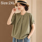 Olive green women’s short-sleeve blouse with stand collar and button placket