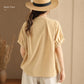 Women’s vintage overlap-collar short-sleeve shirt, beige back view
