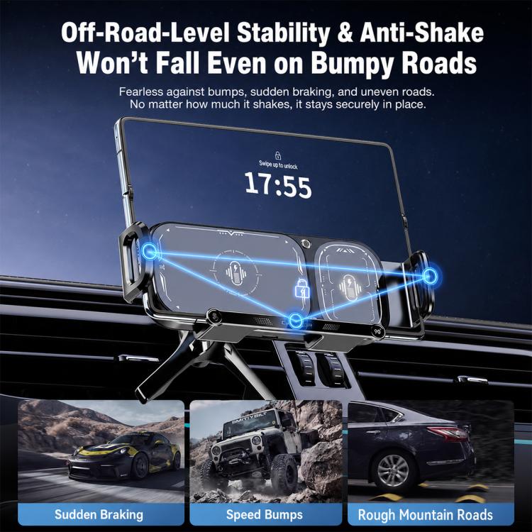 Q7S Car Dual Coil 15W Wireless Charger Rotating Bracket