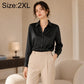 Women’s long-sleeve button-up shirt in dark grey/black, classic collar, size 2XL